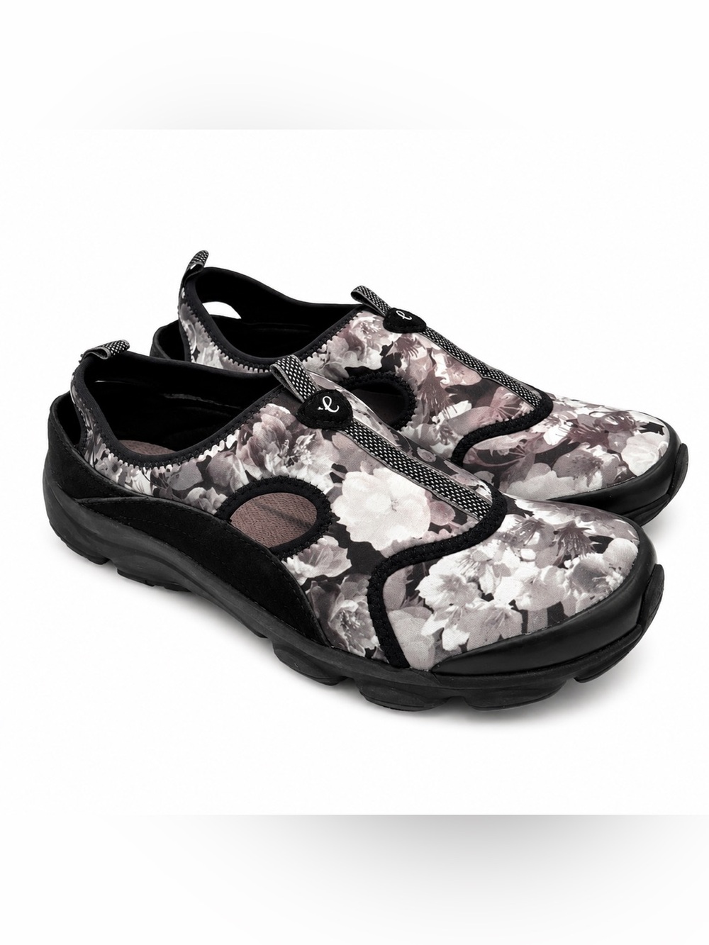 Easy Spirit e360 Black and Gray Floral Slingback/Pull-on Sneakers